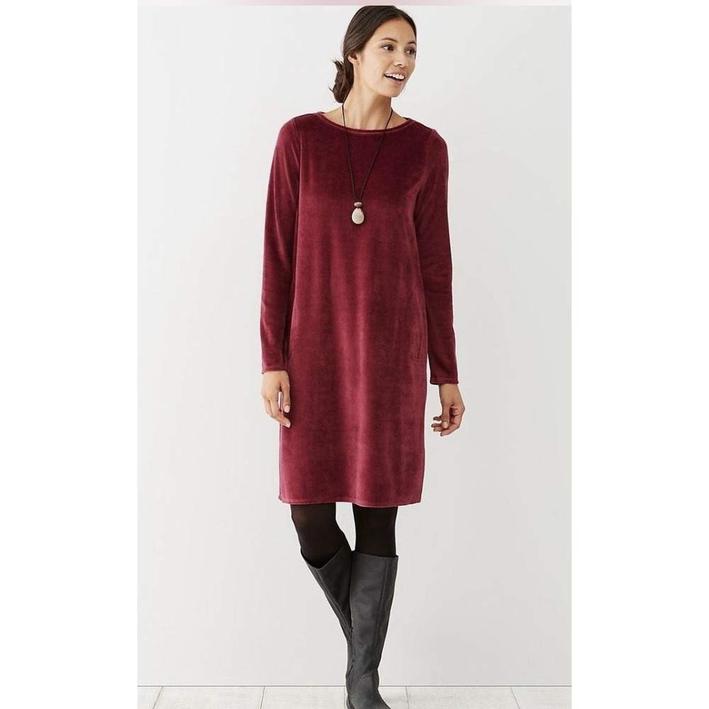 J Jill Pure Jill Luxuriously Soft Velour Dress Medium Pockets Modal Cassis XS